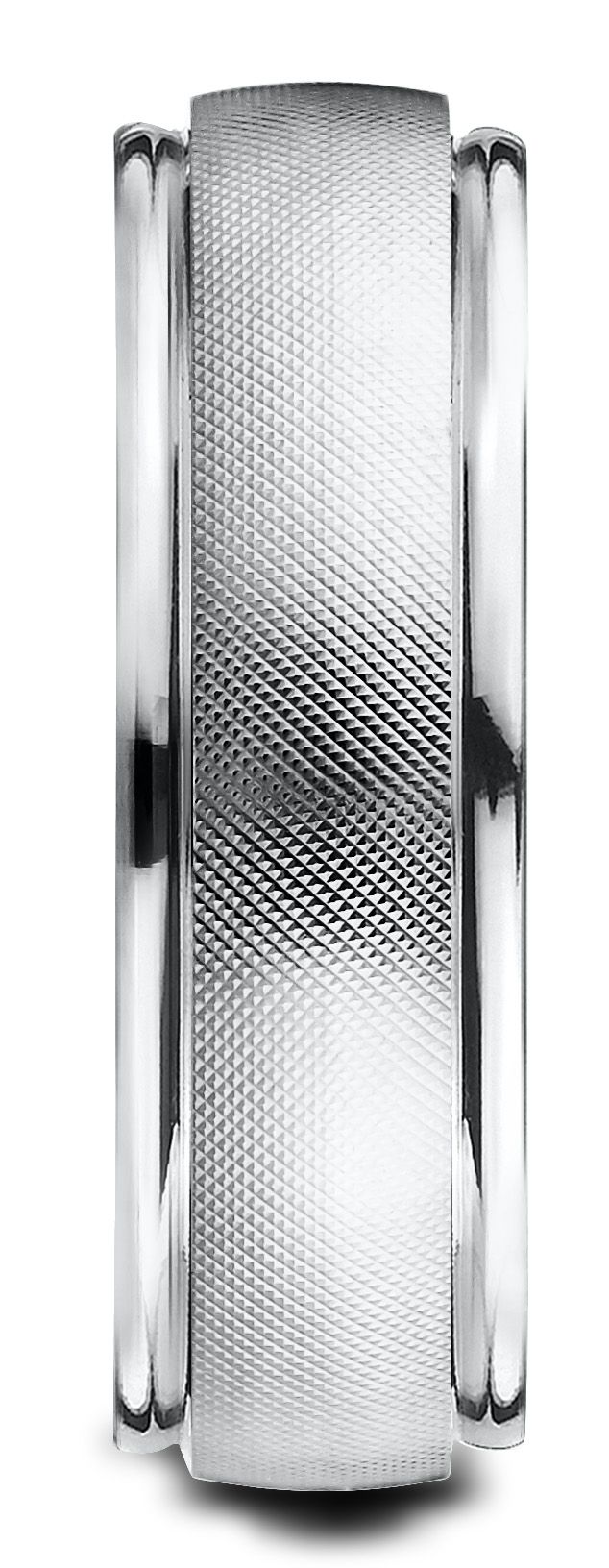 แหวนดีไซน์ขอบกลมขัดเงาสูงตรงกลางแบบฟลอเรนไทน์ ขนาด 7 มม. ทำจากทองคำขาว 18 กะรัต แบบสวมใส่สบาย