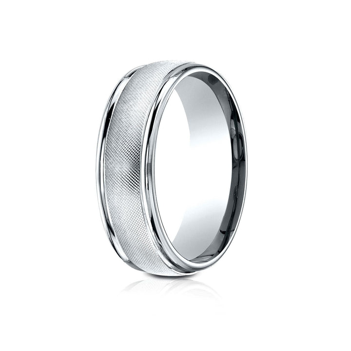 7mm Florentine Center High Polish Round Edge Carved Wedding Band, in 14K White Gold | RockHer