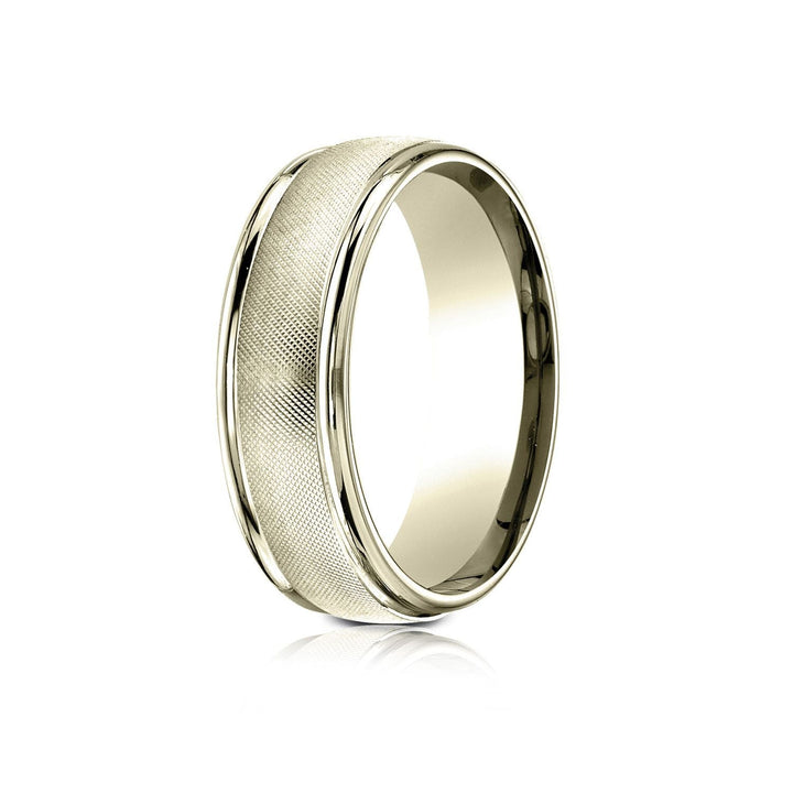 7mm Florentine Center High Polish Round Edge Carved Wedding Band, in 14K Yellow Gold | RockHer
