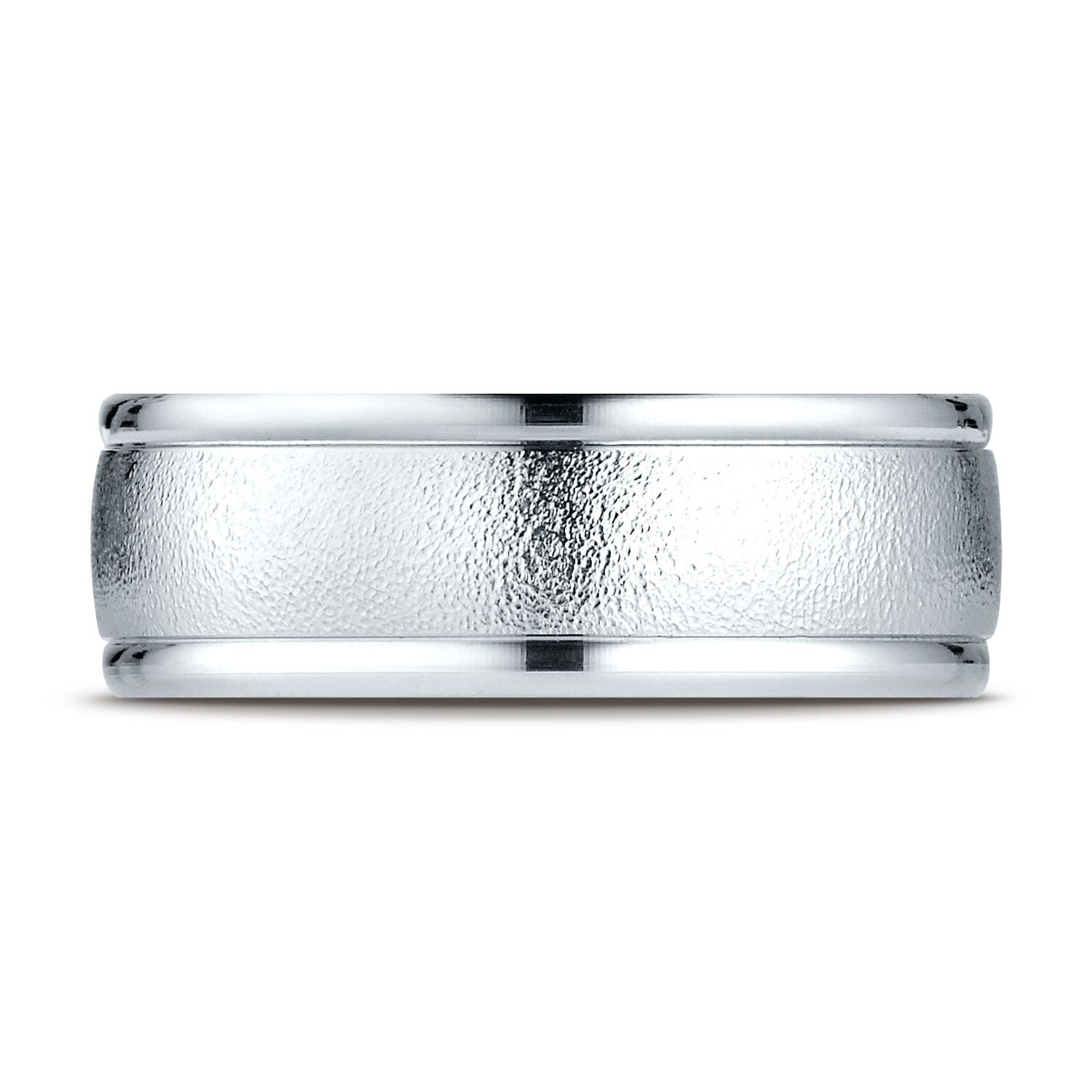 แพลตตินัม แหวนดีไซน์แกะสลักขอบกลมขัดเงาสูงแบบแปรงลวดขนาด 8 มม. สวมใส่สบาย