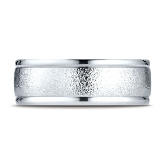 แพลตตินัม แหวนดีไซน์แกะสลักขอบกลมขัดเงาสูงแบบแปรงลวดขนาด 8 มม. สวมใส่สบาย
