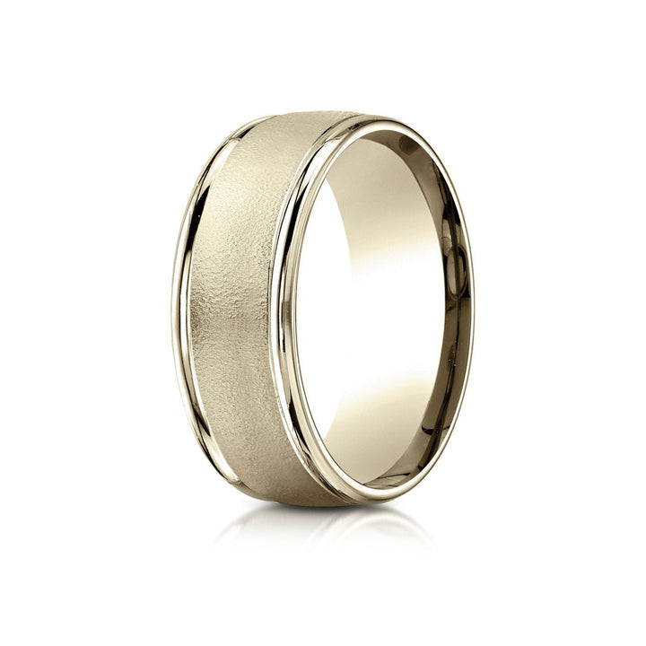 8mm Wire Brush High Polished Round Edge Carved Wedding Band, in 14K Yellow Gold | RockHer