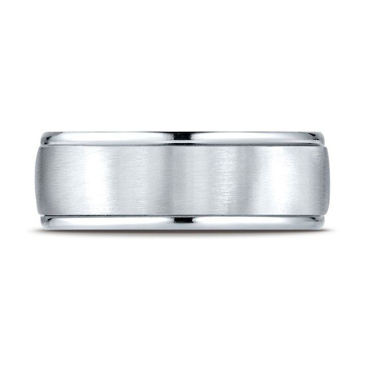 8mm Satin Finish High Polished Round Edge Carved Wedding Band, in Platinum | RockHer