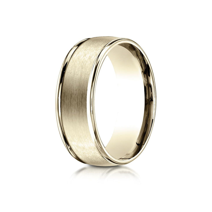 8mm Satin Finish High Polished Round Edge Carved Wedding Band, in 14K Yellow Gold | RockHer