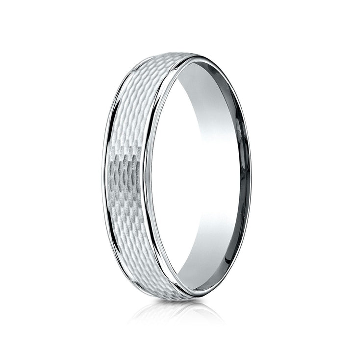 4.5mm Round Edge Mesh Center Carved Wedding Band, in 18K White Gold | RockHer