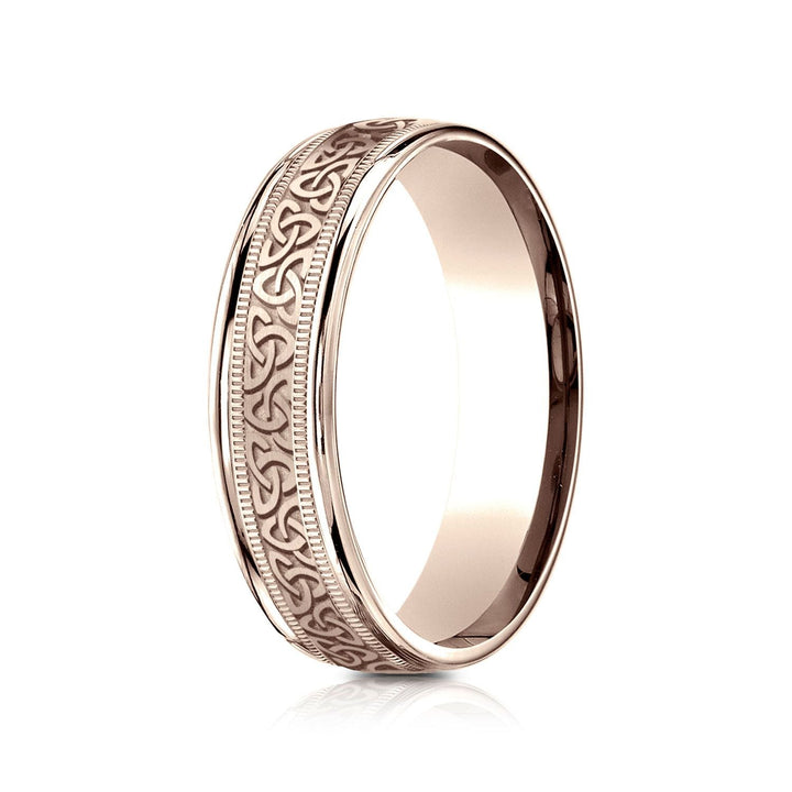 6mm Celtic Knot Carved Wedding Band, in 14K Rose Gold | RockHer