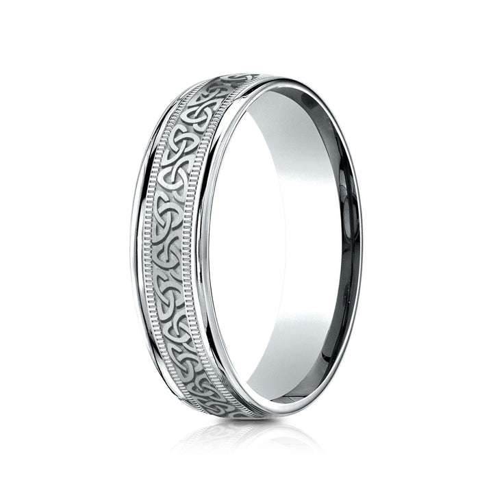 6mm Celtic Knot Carved Wedding Band, in 18K White Gold | RockHer