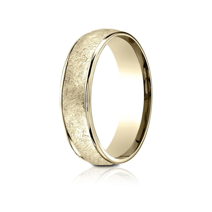 6.5mm Round Edge Swirl Finish Carved Wedding Band, in 18K Yellow Gold | RockHer