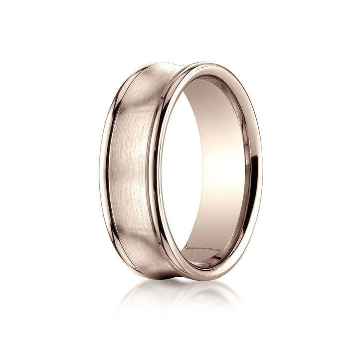 7.5mm Satin Finish High Polished Round Edge Carved Wedding Band, in 14K Rose Gold | RockHer