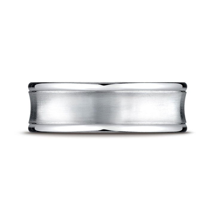 7.5mm Satin Finish High Polished Round Edge Carved Wedding Band, in Platinum | RockHer