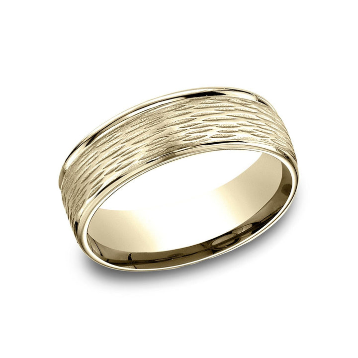 ทองคำ 14 กะรัต ขนาด 7.5 มม. แบบสบาย รอบขอบ ขอบกลม ศูนย์กลางเปลือกเบิร์ช