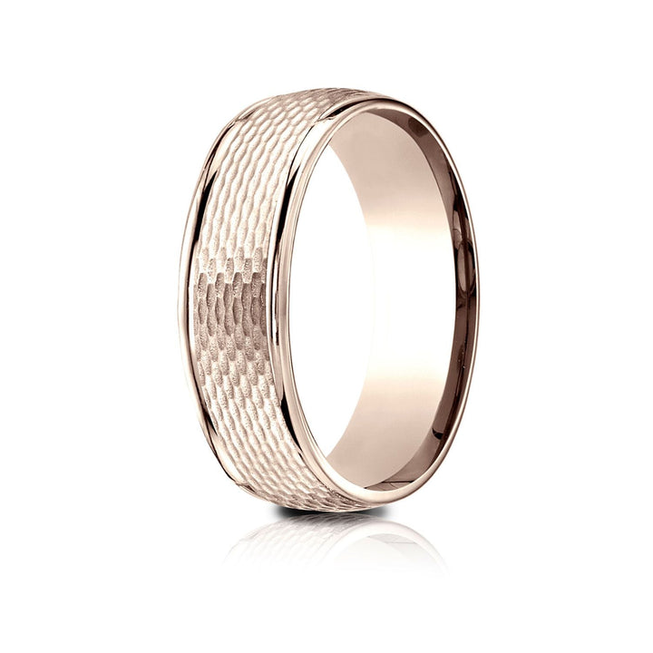 7.5mm Round Edge Mesh Center Carved Wedding Band, in 14K Rose Gold | RockHer