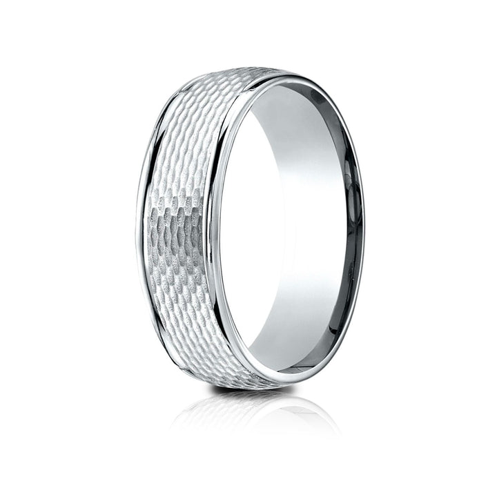 7.5mm Round Edge Mesh Center Carved Wedding Band, in 18K White Gold | RockHer