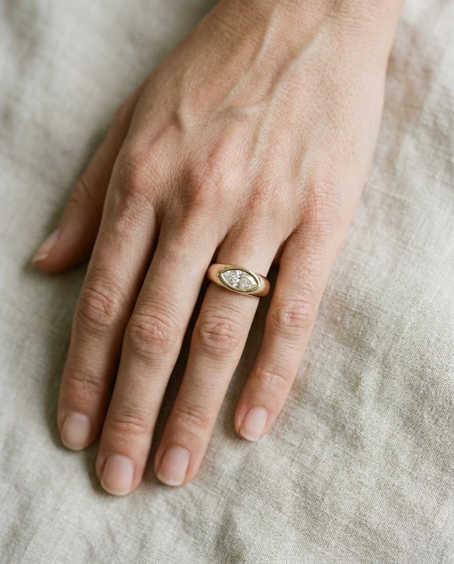 The Remi Select — Bezel-Set Cigar Band Marquise in 18K Yellow Gold