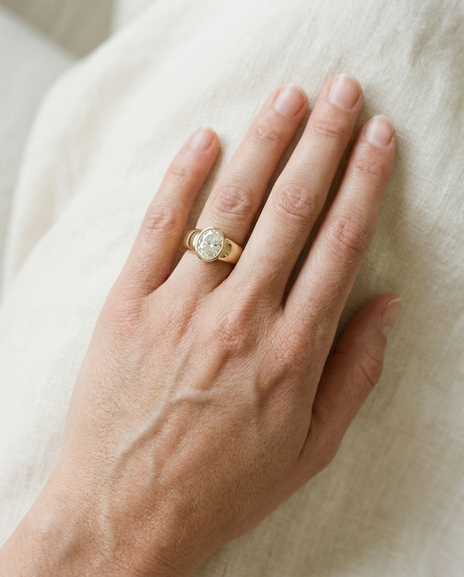 The Remi — Bezel-Set Cigar Band Oval in 18K Yellow Gold