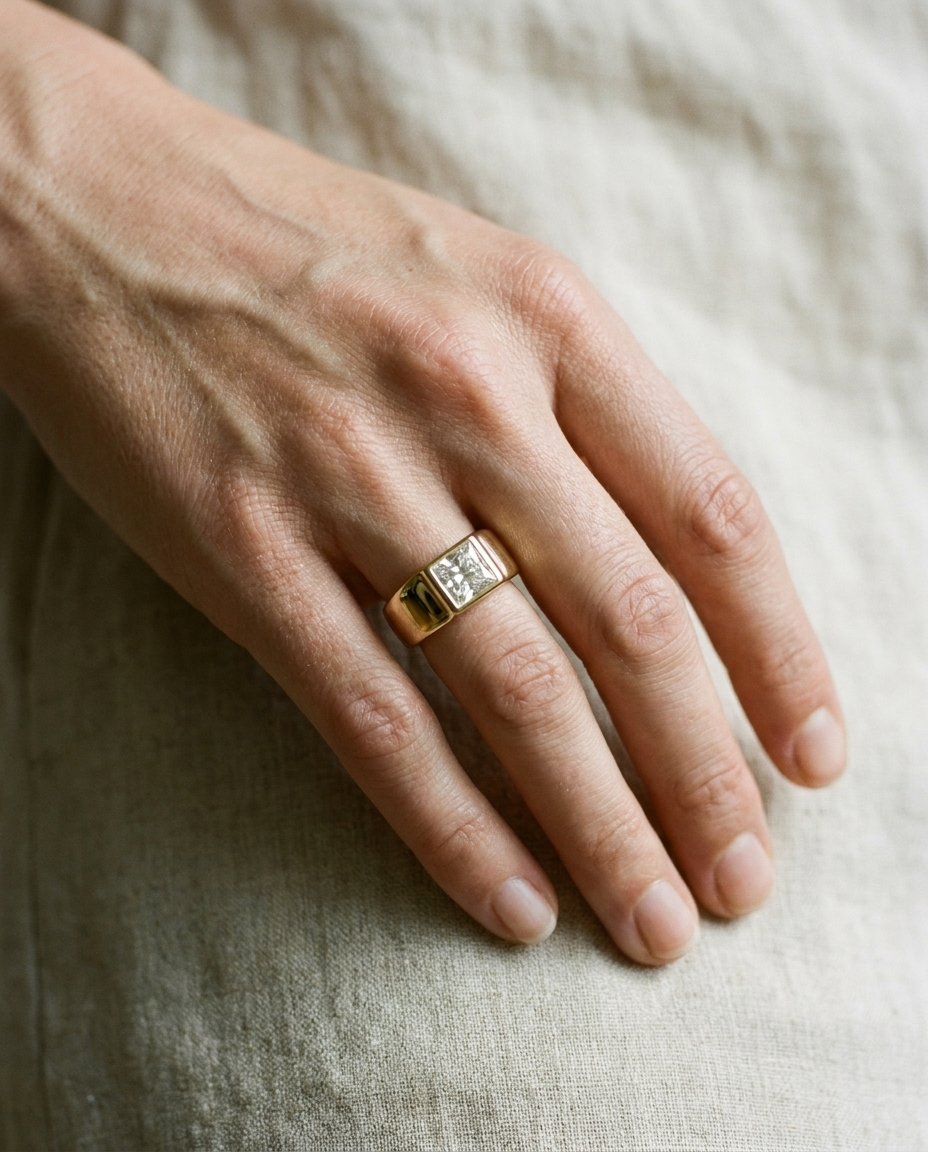 The Remi Select — Bezel-Set Cigar Band Princess in 18K Yellow Gold