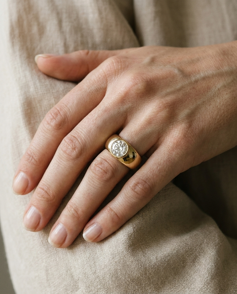 The Remi — Bezel-Set Cigar Band Round in 18K Yellow Gold