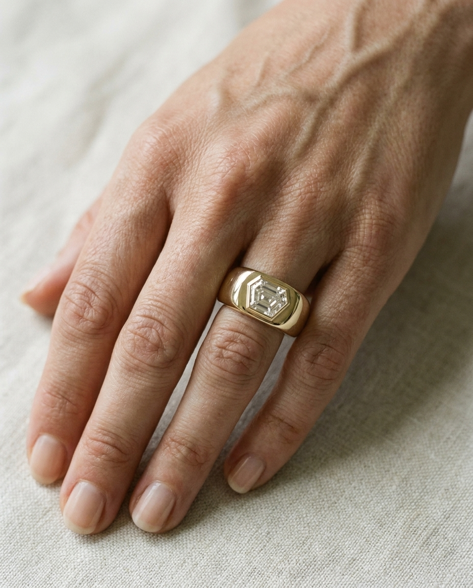 The Remi Select — Bezel-Set Cigar Band Shield in 18K Yellow Gold