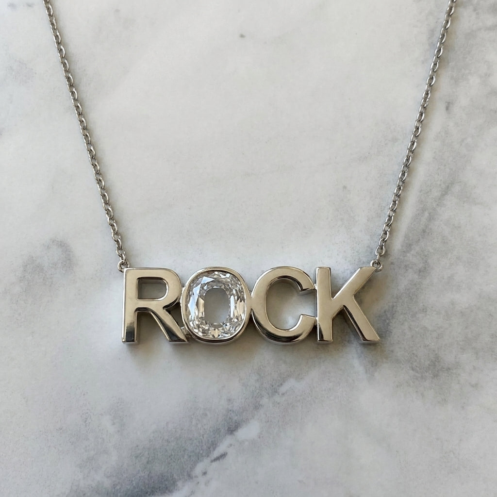 ROCK lab-grown diamond letter necklace in Platinum