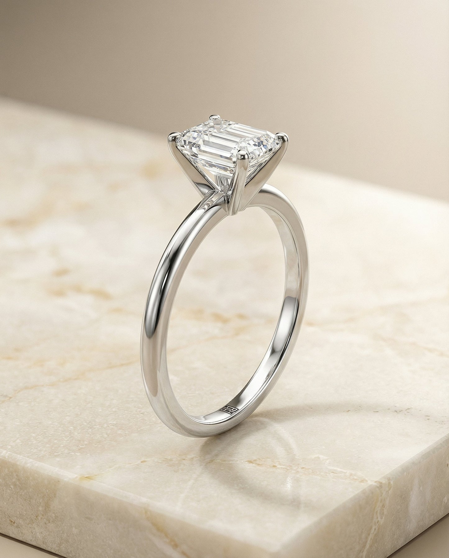 European Cut, Round Comfort Fit Claw Prong Solitaire Emerald, in Platinum – front view | RockHer