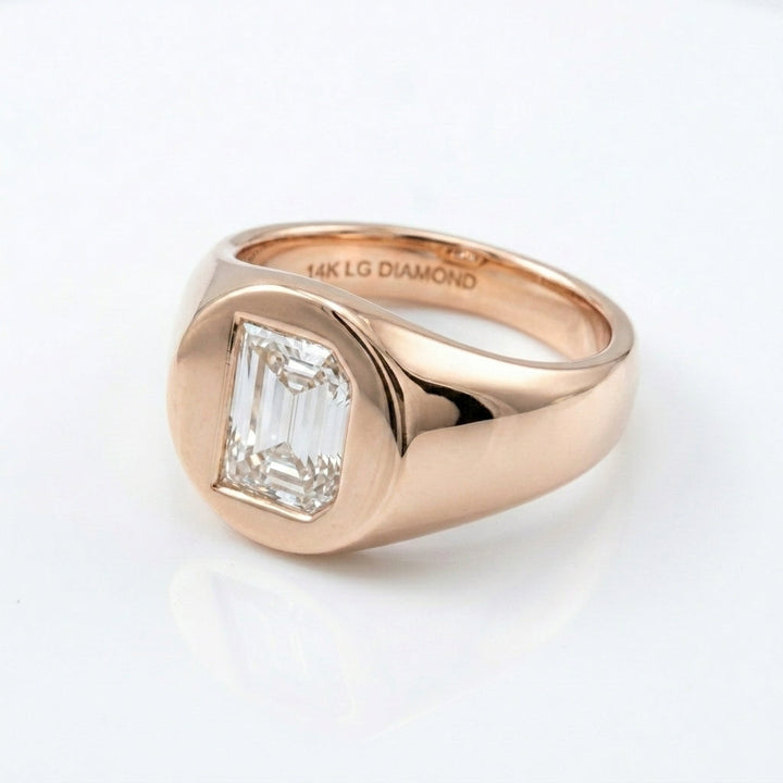 Women's Round lab-grown diamond letter signet ring in 14K Rose Gold, letter D, product photography