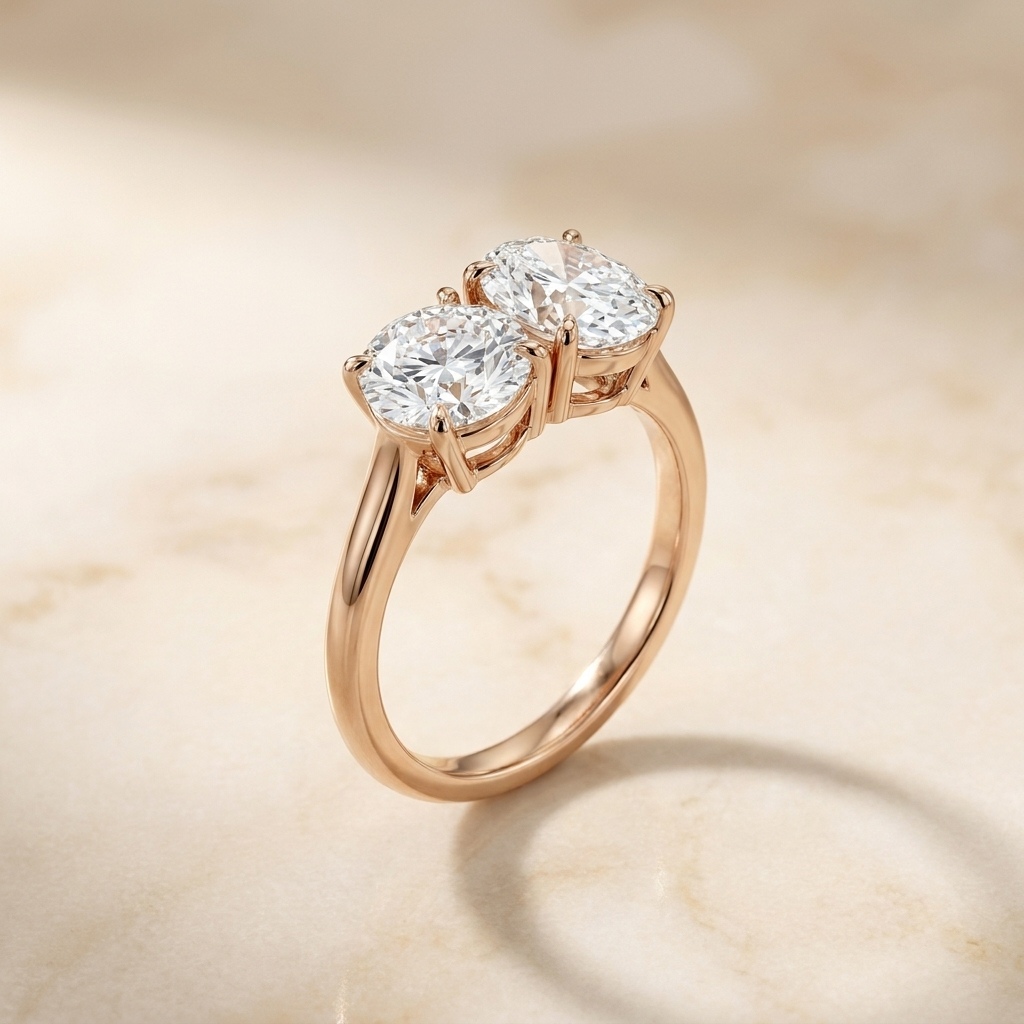 Round Brilliant, 14K Rose Gold Sasha Toi et Moi Select Round & Oval Lab Diamond Engagement Ring, prong setting – side profile | RockHer