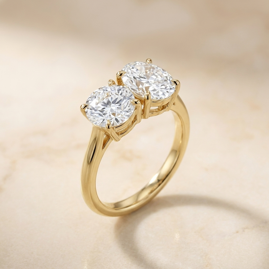 The Sasha — Toi et Moi Round & Oval - Alt angle on warm marble