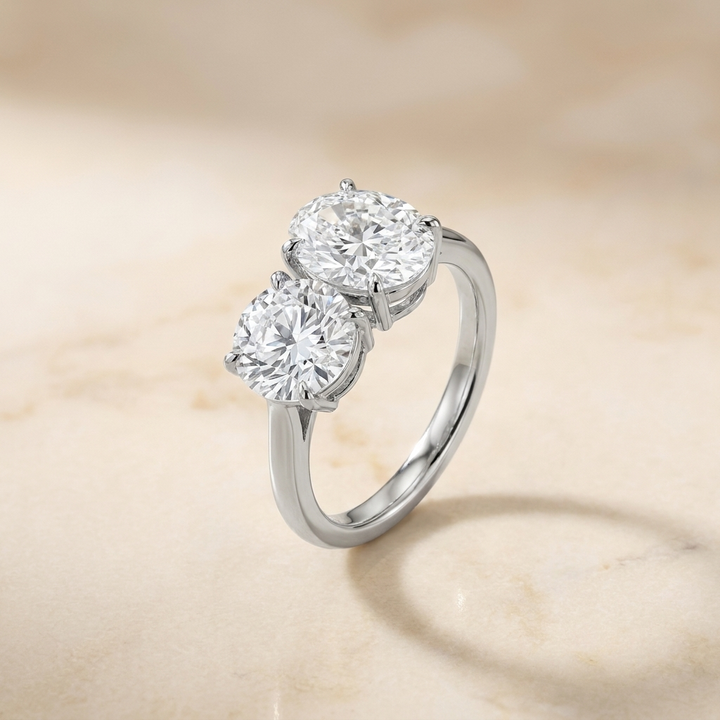 Round Brilliant, Platinum Sasha Toi et Moi Select Round & Oval Lab Diamond Engagement Ring, prong setting – side profile | RockHer