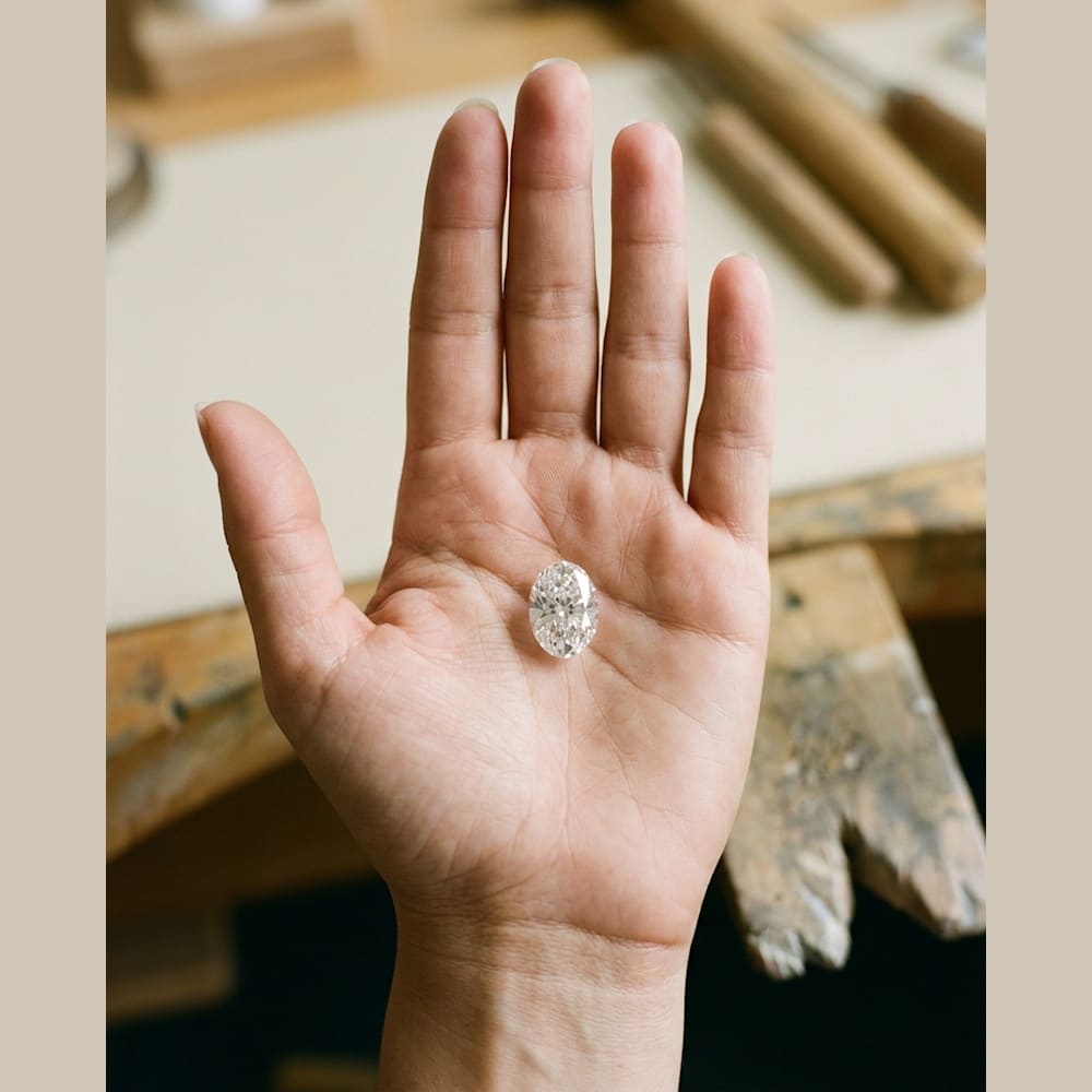 3 Carat Oval Lab Grown Diamond — true-scale on open palm