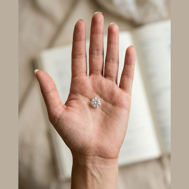 1 Carat Round Lab Grown Diamond — true-scale on open palm