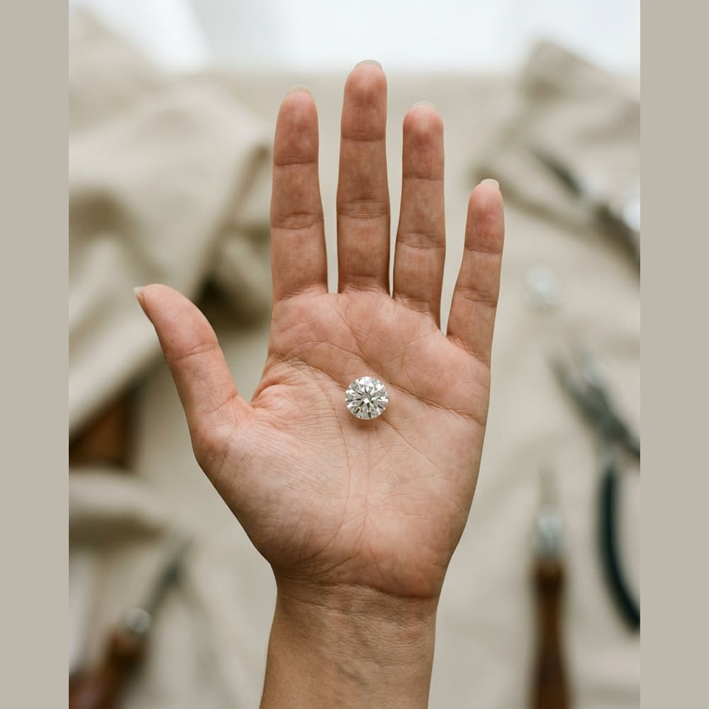 2 Carat Round Lab Grown Diamond — true-scale on open palm