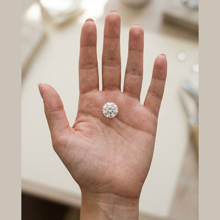 3 Carat Round Lab Grown Diamond — true-scale on open palm