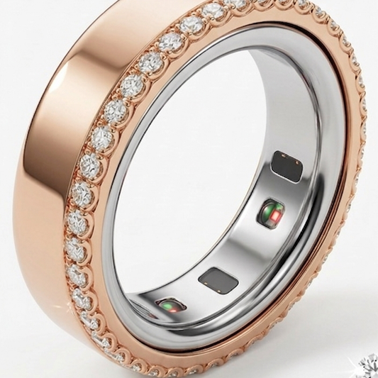 Scalloped Pavé Natural Diamond Cover for Oura Ring, in 14K Rose Gold | RockHer
