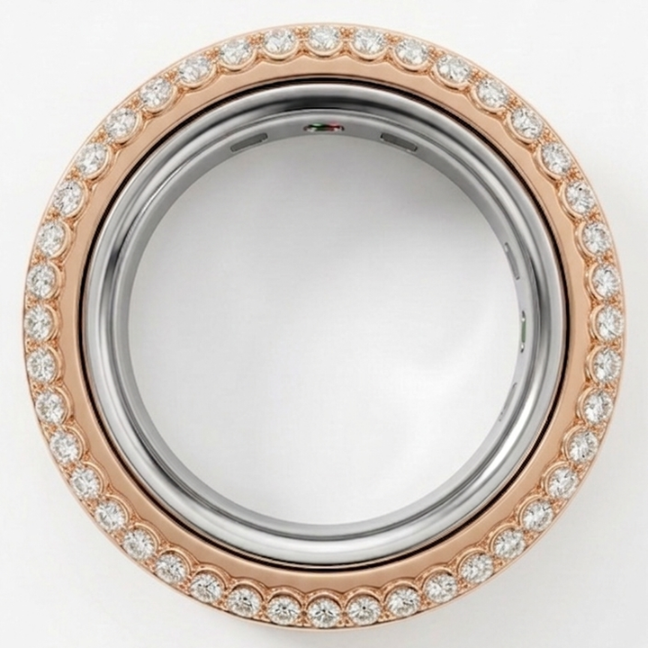 Scalloped Pavé Natural Diamond Cover for Oura Ring, in 14K Rose Gold – top view | RockHer