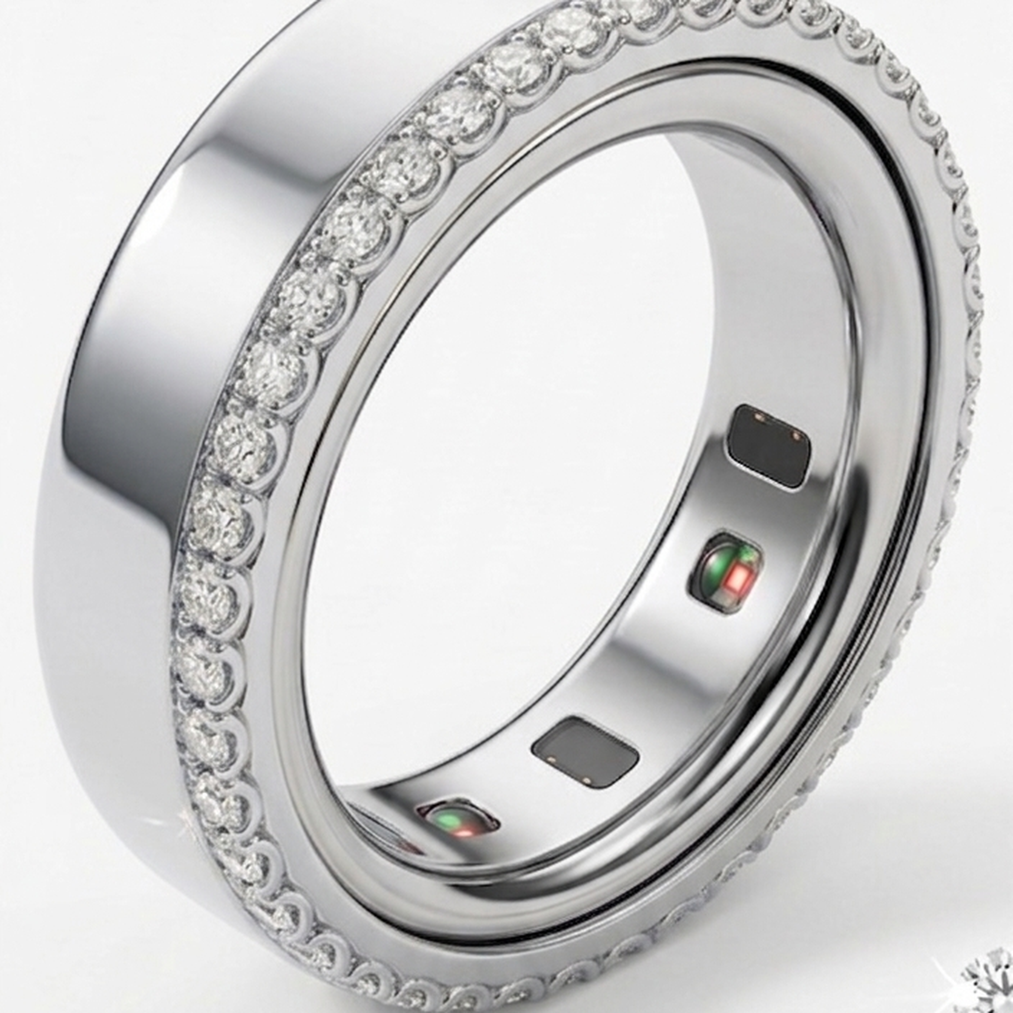 Scalloped Pavé Natural Diamond Cover for Oura Ring, in 14K White Gold | RockHer