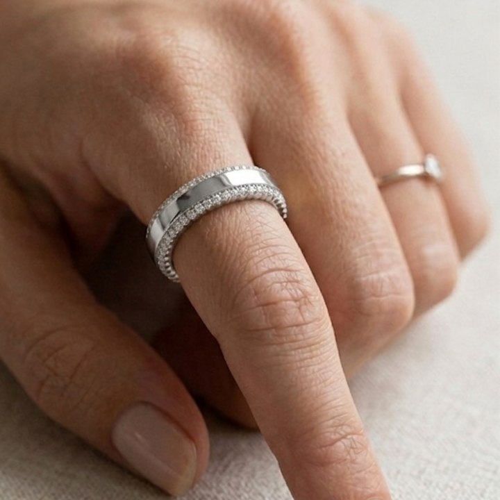 Scalloped Pavé Natural Diamond Cover for Oura Ring, in 14K White Gold – lifestyle shot | RockHer