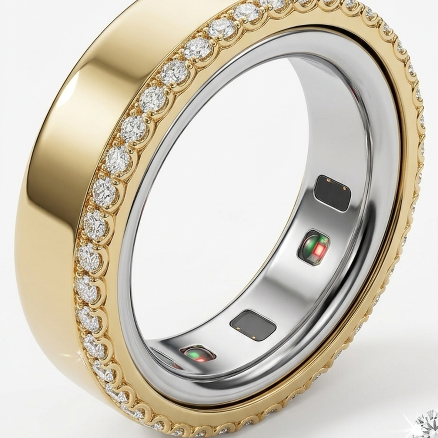 Scalloped Pavé Natural Diamond Cover for Oura Ring, in 14K Yellow Gold | RockHer