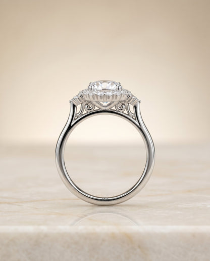 ตัวเรือนแหวนหมั้นเพชร Kai ทรงกลม ฝังปาเว่ ทองคำขาว 18K จาก RockHer
