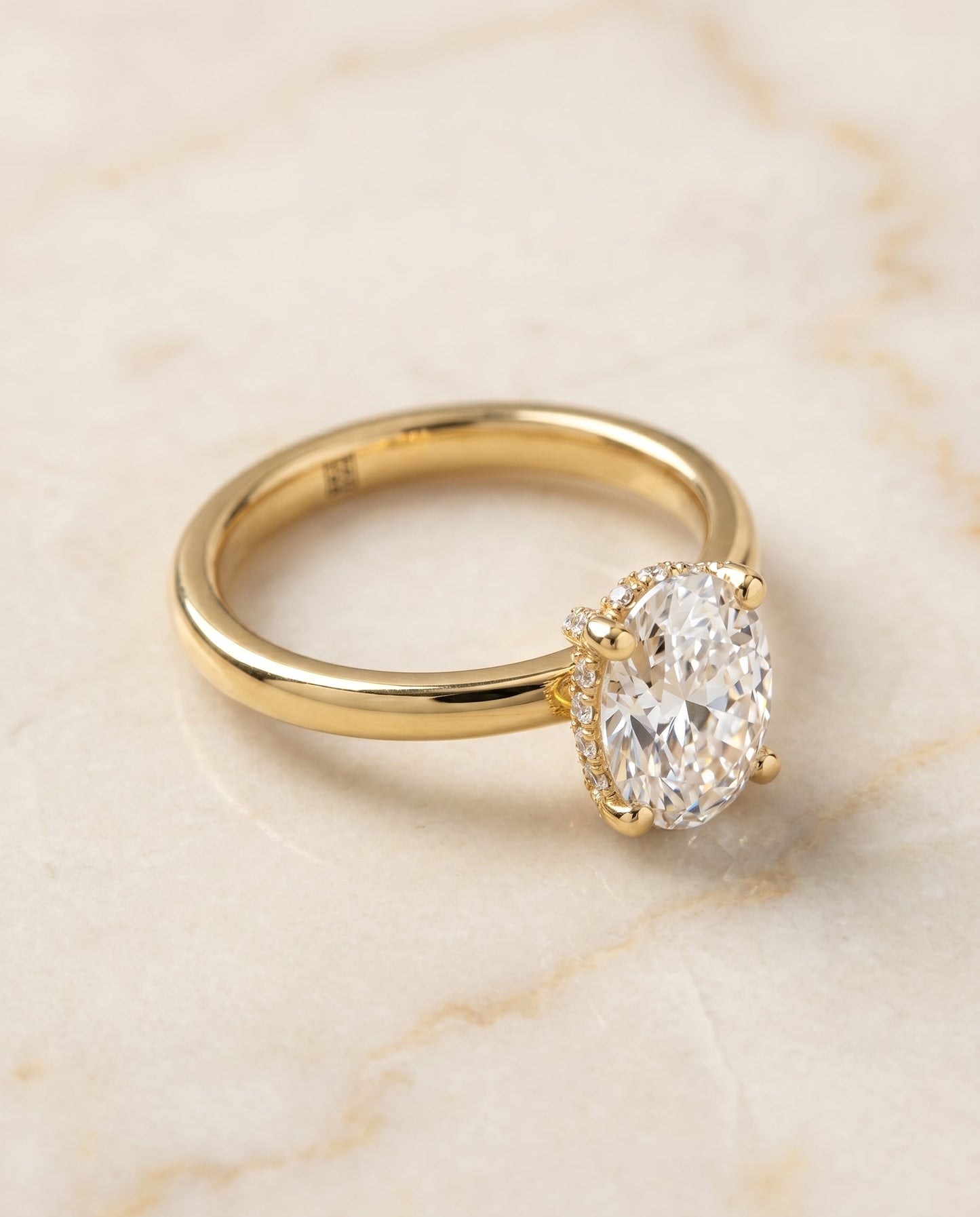 The Lana Pavé Halo Engagement Ring Setting for Oval Diamonds in 18K Yellow Gold | RockHer