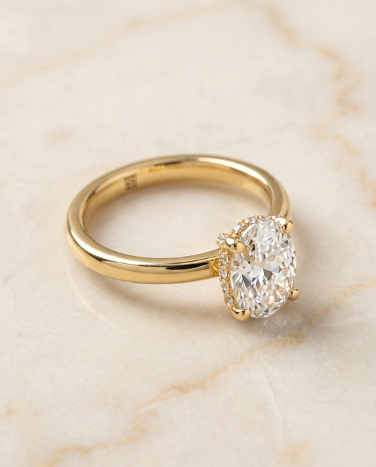 Lana Select Secret Halo Adorned Prong Solitaire Oval in 18K Yellow Gold – view 1