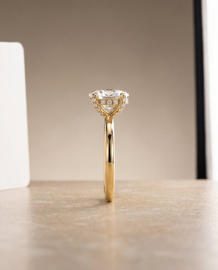 Lana Select Secret Halo Adorned Prong Solitaire Oval in 18K Yellow Gold – view 6