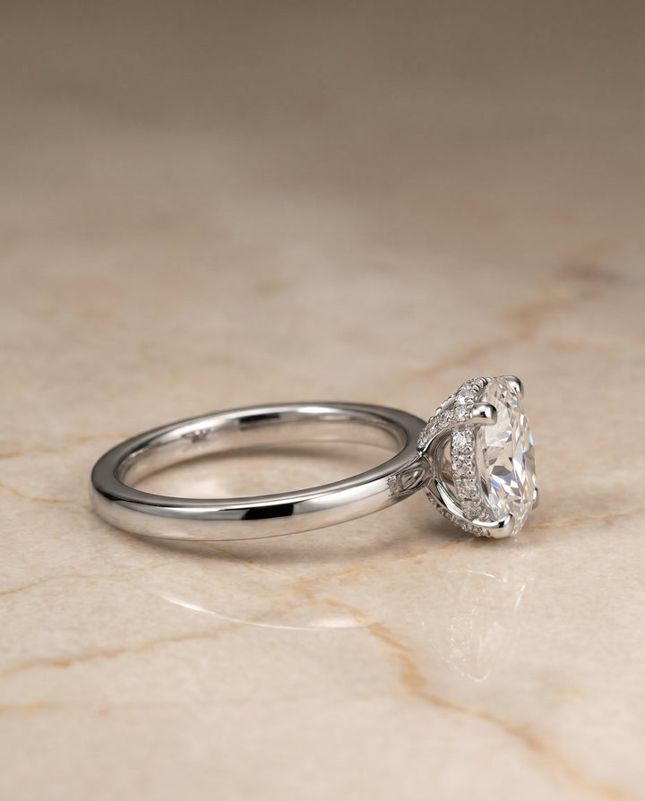 Lana Select Secret Halo Adorned Prong Solitaire Oval in 18K White Gold – view 5