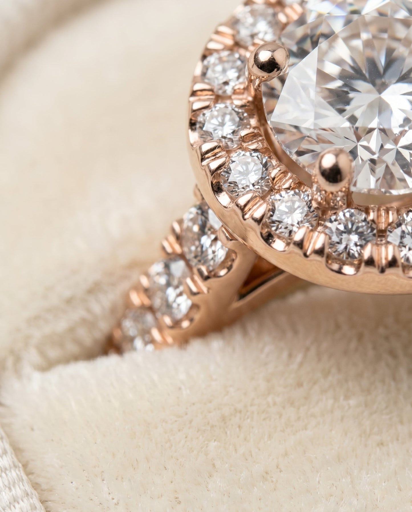 Lucille Select Shared Prong Halo Linear Side Set in 14K Rose Gold – view 4