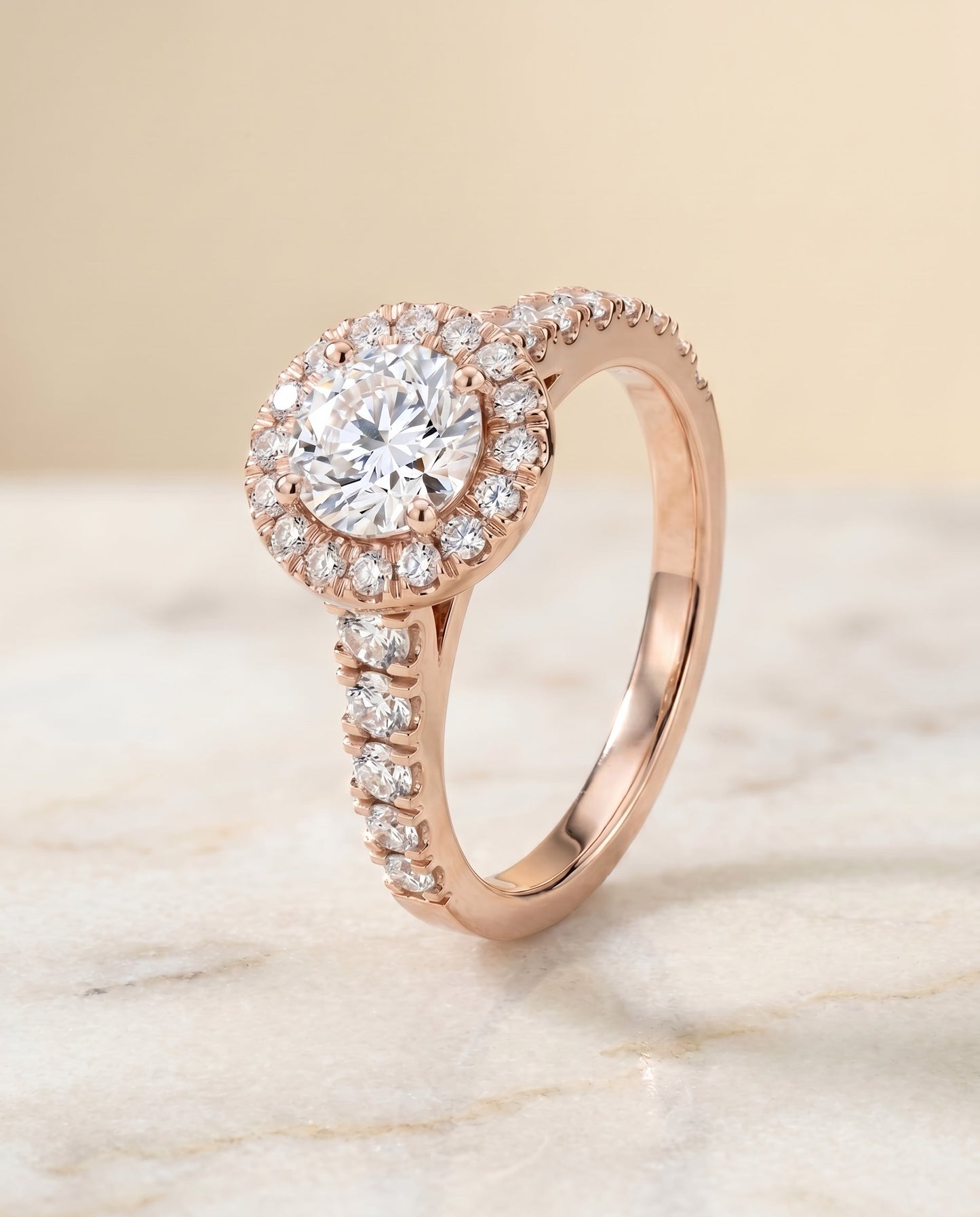 Lucille Select Shared Prong Halo Linear Side Set in 14K Rose Gold – view 2