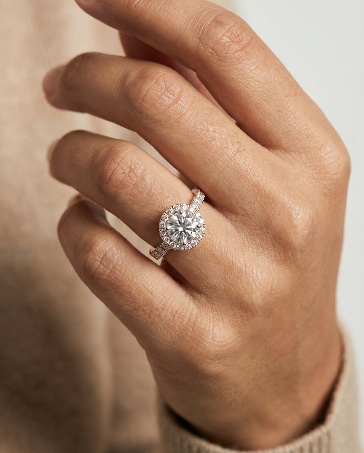 Lucille Select Shared Prong Halo Linear Side Set in 14K Rose Gold – view 3