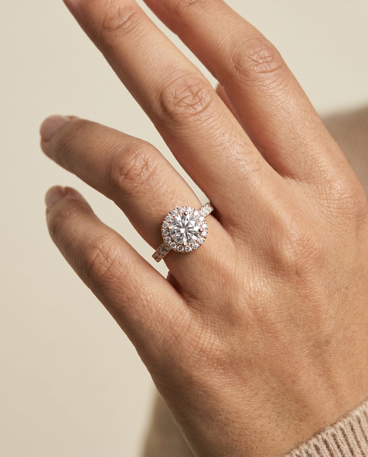 Lucille Select Shared Prong Halo Linear Side Set in 14K Rose Gold – view 5
