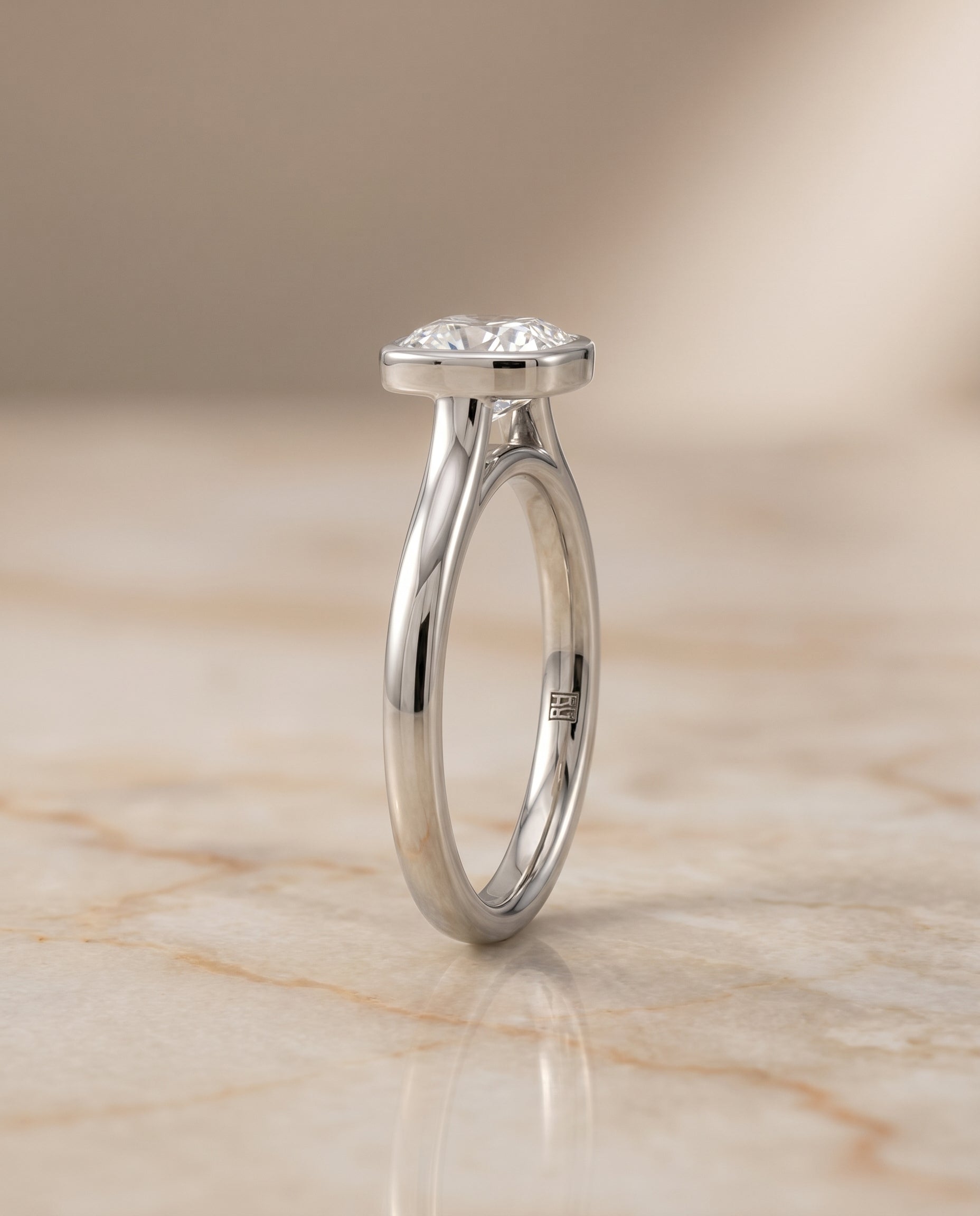 The Duran Bezel Solitaire Engagement Ring Setting for Cushion Diamonds in Platinum | RockHer