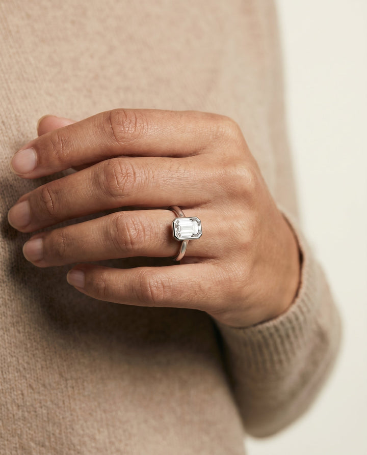 Duran Select Simple Bezel Solitaire Cushion in 18K White Gold – view 3