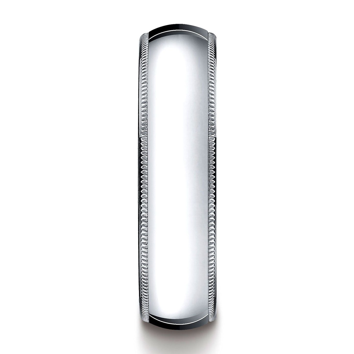 แหวนแพลทินัม 6 มม. แบบโค้งเล็กน้อย ดีไซน์สวมใส่สบายมาตรฐาน พร้อมลายมิลเกรน