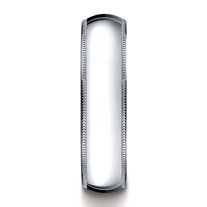 แหวนทองคำขาว 14k ขนาด 6 มม. แบบโค้งเล็กน้อย น้ำหนักเบามาก ใส่สบาย พร้อมลายมิลเกรน